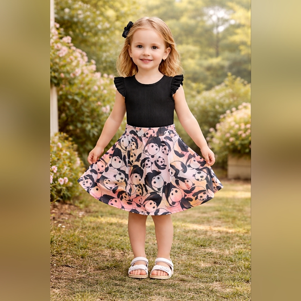 LuLaRoe Azure Girls Panda‎ Skirt Size 2T Tie Dye Flowy Twirl Skirt